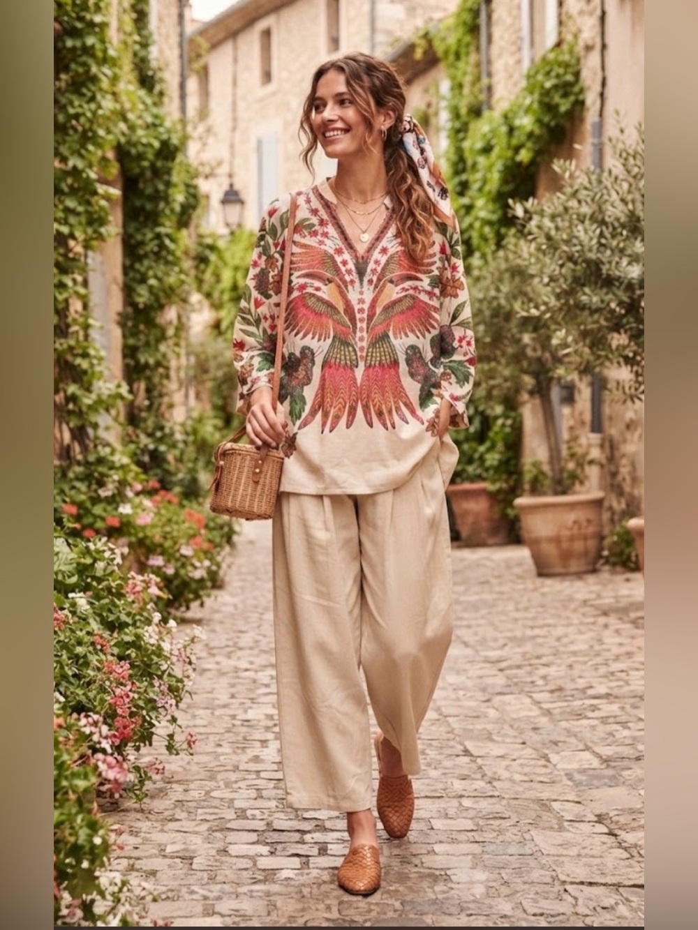 Ethnic two piece 100% cotton kurta and linen trousers. Size S.
